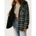 thumbnail image 4 of Chaqueta de Cuadros para Mujer, Larga, Botones, Capucha de Forro , Abrigo Cálido Cuadros Negros L, 4 of 7