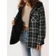 thumbnail image 4 of Chaqueta de Cuadros para Mujer, Larga, Botones, Capucha de Forro , Abrigo Cálido Cuadros Negros S, 4 of 7