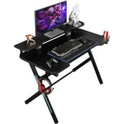 JJS 48" Home Office Gaming Computer Desk with Removable Monitor Stand, R Shaped Large Gamer Workstation PC Table with Cup Holder Headphone Hook Speaker Storage Free Mouse pad, Black