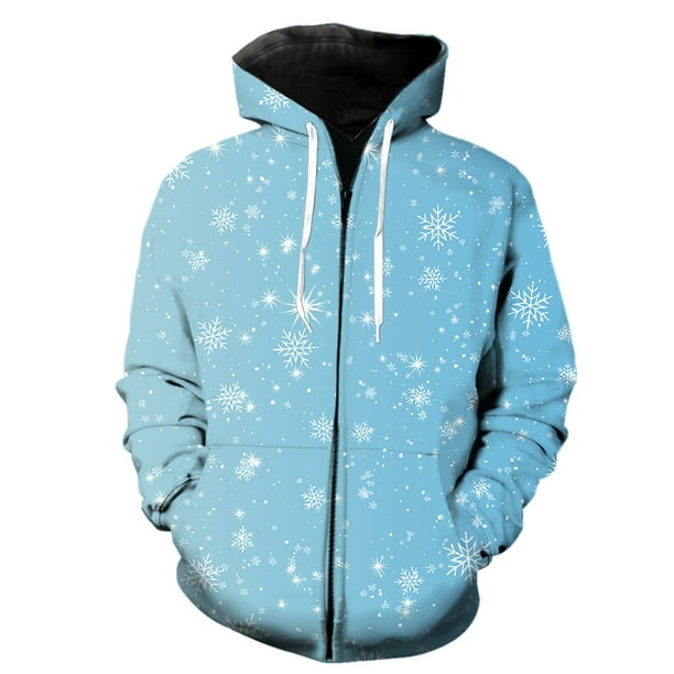 Sudadera con capucha y cremallera para hombre, con estampado de copos de nieve de invierno, estilo Harajuku, informal, de manga larga, estilo urbano, divertida, para adolescentes, primavera y otoño