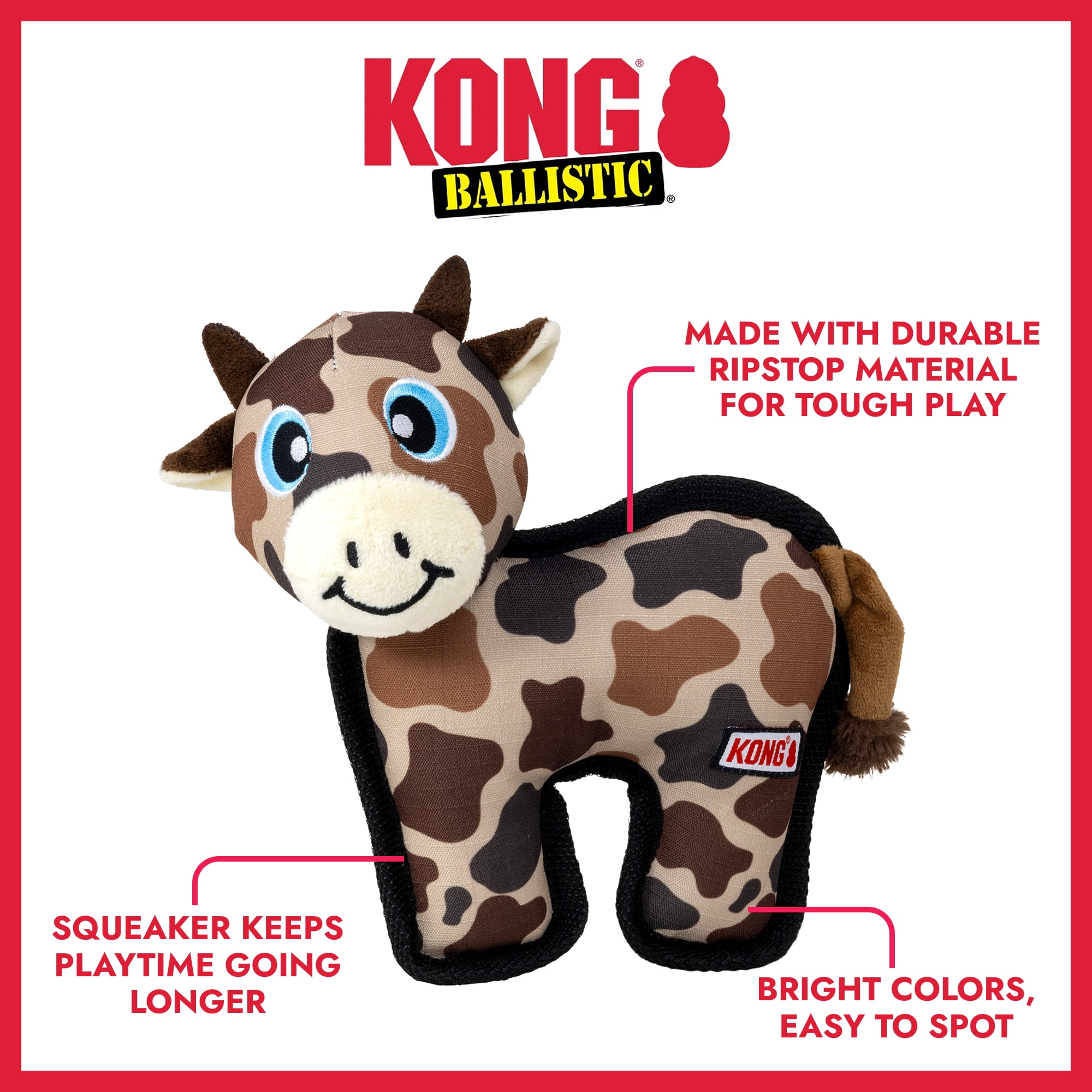 KONG® Ballistic® Cow Squeaker Dog Toy, Medium, for Dogs Between 15-35 lbs