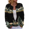 thumbnail image 2 of Plus Size Women's Christmas Santa & Tree Embroidered Cardigan Long Sleeve Round Neck Button Down Knit Sweater For Holiday Season, 2 of 6