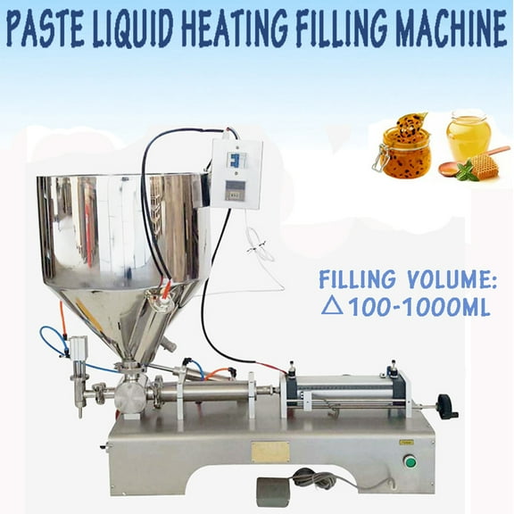 INTBUYING Pneumatic Liquid Paste Heating Filling Machine Heat Hopper Bottle Pack Seal Piston Filler for Honey Cream Toothpaste Butter 30-300ml