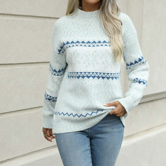 Lightweight Sweaters for Women Snowflake Fashion Fair Isle High Neck Christmas Sweater Loose Comfortable Fall Winter Business Casual Outfits Pullover Knit Tops