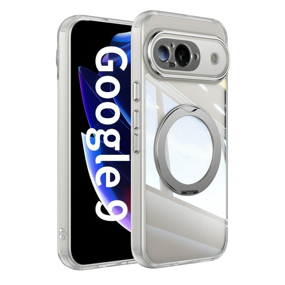 Case for Google Pixel 9 Case Ring Holder Kickstand Built-in Camera Lens Protector Anti-Scratch Shockproof Dustproof Protection Rugged Phone Case Cover for Google Pixel 9, White
