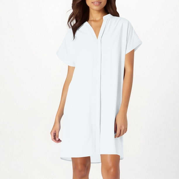 mfyjkho Vestidos de verano para mujer, Vestido holgado ligero con escote en V y manga corta de color liso para mujer Vestidos de fiesta para mujer l