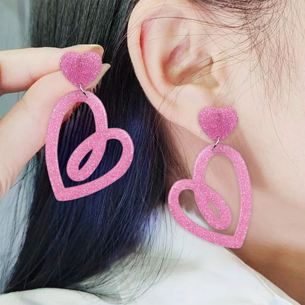 Pendientes de corazón de tinta rosa para San Valentín, pendientes huecos de Europa y Estados Unidos, pendientes coreanos sencillos, pendientes de oreja, pendientes de amor acrílicos para mujer.