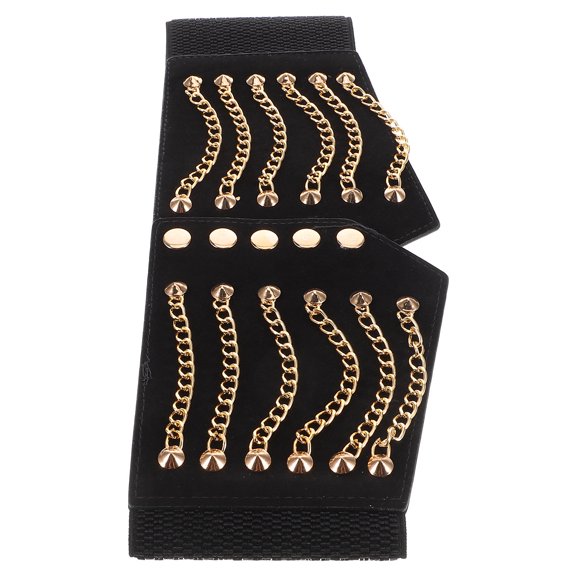 AURARMLET Black Wide Waist Cinch Belt with Durable Metal Chain Eyelets Fashionable and Stretchy