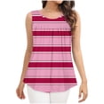 thumbnail image 5 of Fengqque Womens Tank Tops Summer Casual Sleeveless Tops Loose Striped Crewneck Pleated Shirt Basic Tees Hot Pink L(L), 5 of 5