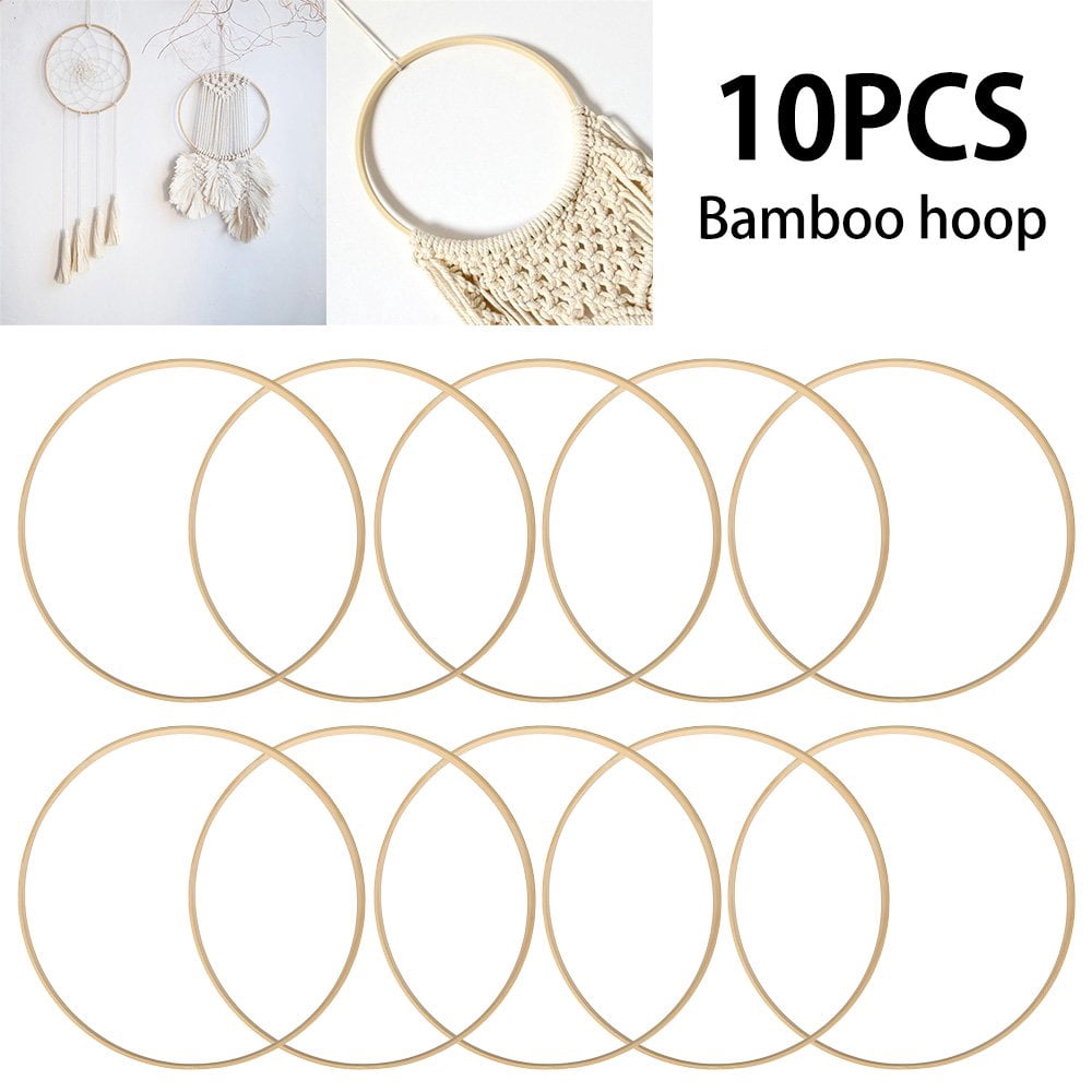 POINTERTECK 10Pcs 20cm Wooden Bamboo Rings Floral Hoops Wreath Rings Handmade Floral Hoop Macrame Craft Hoop Rings for DIY Dream Catcher Wedding Wreath Decor and Wall Hanging Crafts
