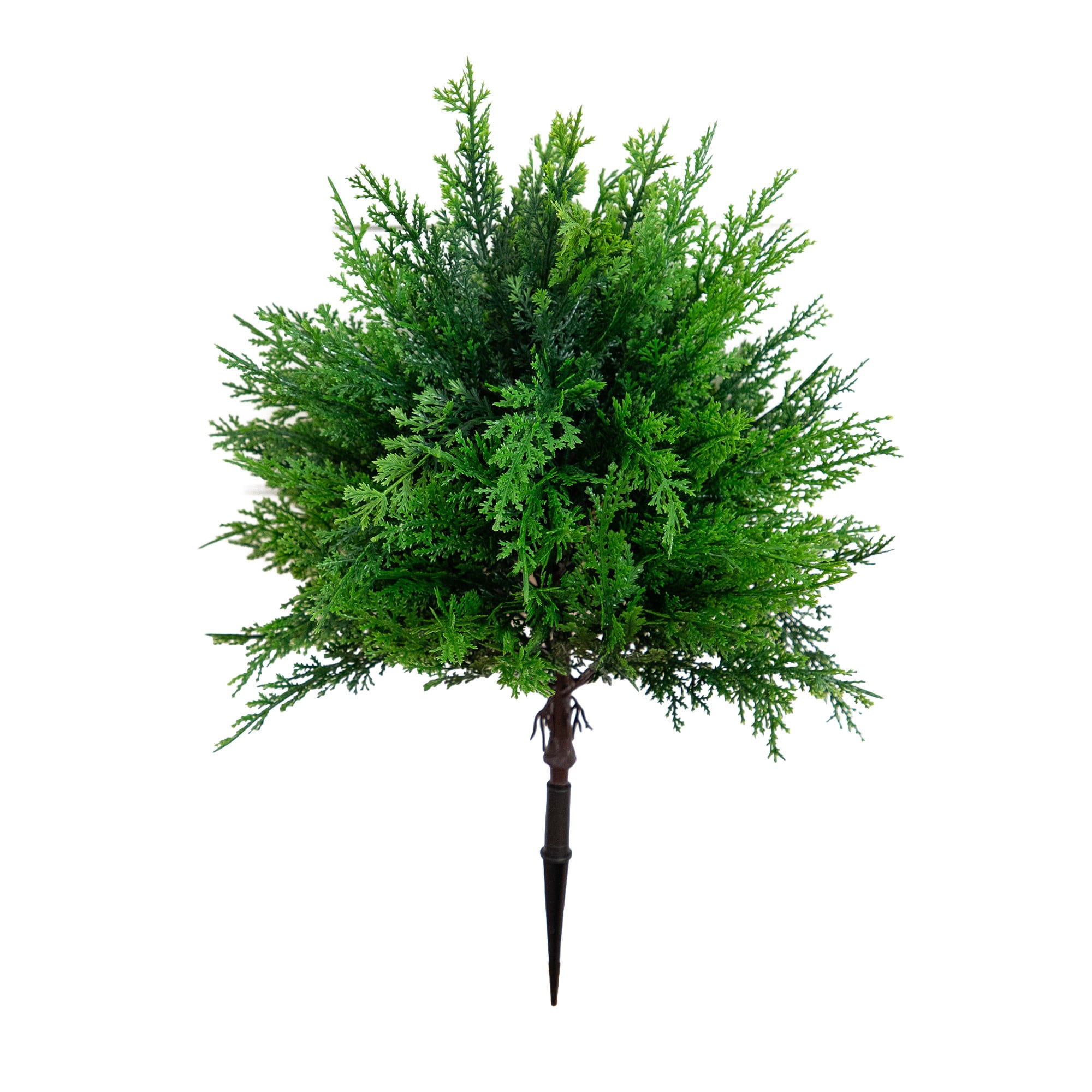 15in. UV Resistant Artificial Cedar Bush with Integrated Ground Stake (Indoor/Outdoor) - Set of 2