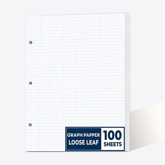 Graph Paper Loose Leaf, 100 Sheets, 4x4 Quad Ruled, 8.5 x 11 Inch, 3-Hole Punched