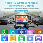 Carpuride Motorcycle HD Dual 1080P Dash Cam, Wireless Apple CarPlay & Android Auto Wire Control, Horizontal Vertical Rotation 7 Touch Screen (712D)