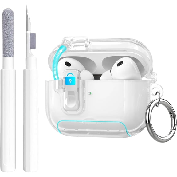 Secure Lock for Airpods Pro 3 Case Clear,Cute for Airpods pro 3rd Generation Case Cover with Phone Stand,Shockproof Soft TPU Skin for Airpods Pro 3 gen Cover with Carabiner&Cleaning Pen-Clear