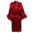 thumbnail image 5 of Arlun Valentine's Day Silk Satin Feather Trim Long Sleeve Short Robes Fashion Solid Color Lightweight Comfy Bathrobe Bridal Short Dressing Gowns Party Nightgown Sleepwear M, 5 of 5