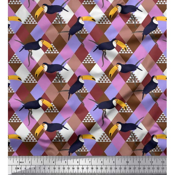 Soimoi Cotton Voile Fabric Check & Toucan Bird Printed Craft Fabric by The Yard 56 Inch Wide