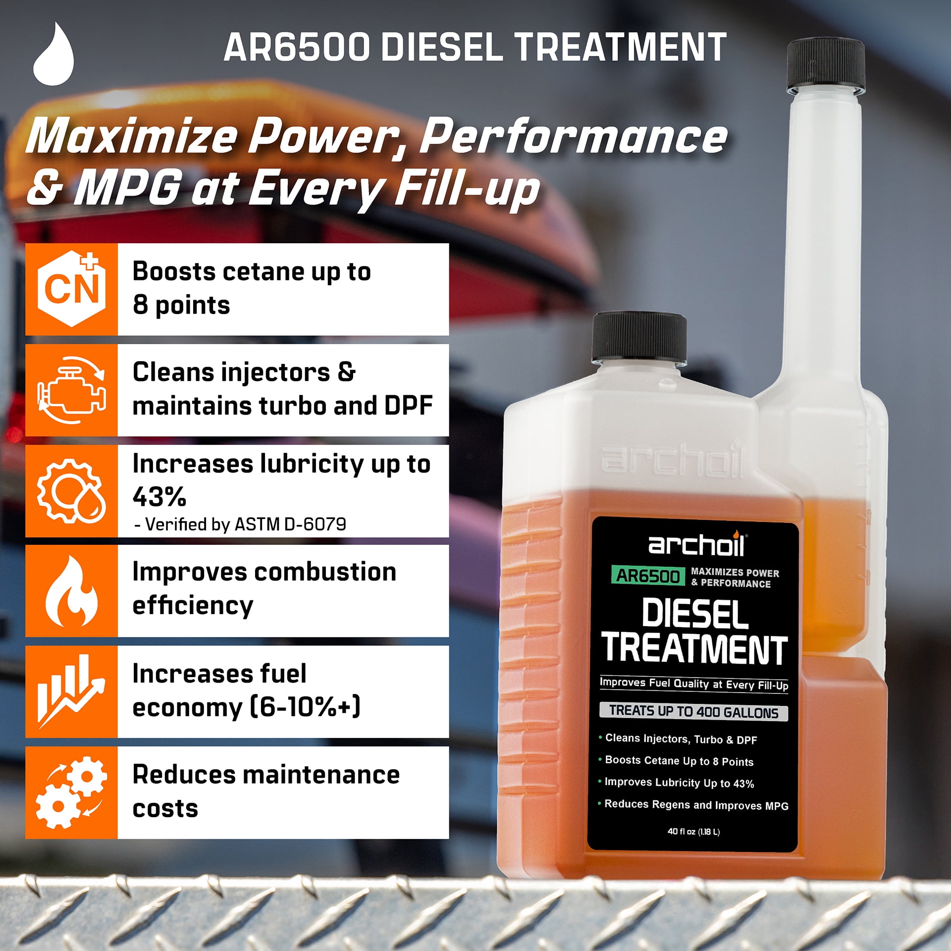 Archoil AR6500 Diesel Treatment (25 oz) - Treats 250 Gallons - Additive for All Diesel Vehicles