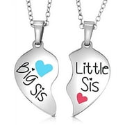 SHERIDANSTAR Set of 2 Heart Halves Matching Big Sis Little Lil Sis Sisters Necklace Jewelry Gift Set, Easter Basket Stuffer/Filler Jewelry Gifts for Girls, Teens, Women (Big Sis Blue - Little Sis Pink)