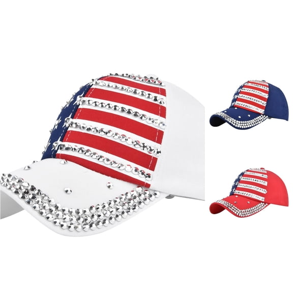 XIAOCHA Womens Rhinestone‑Decorated Baseball Cap Fashion Party Usa Ball Hat,White