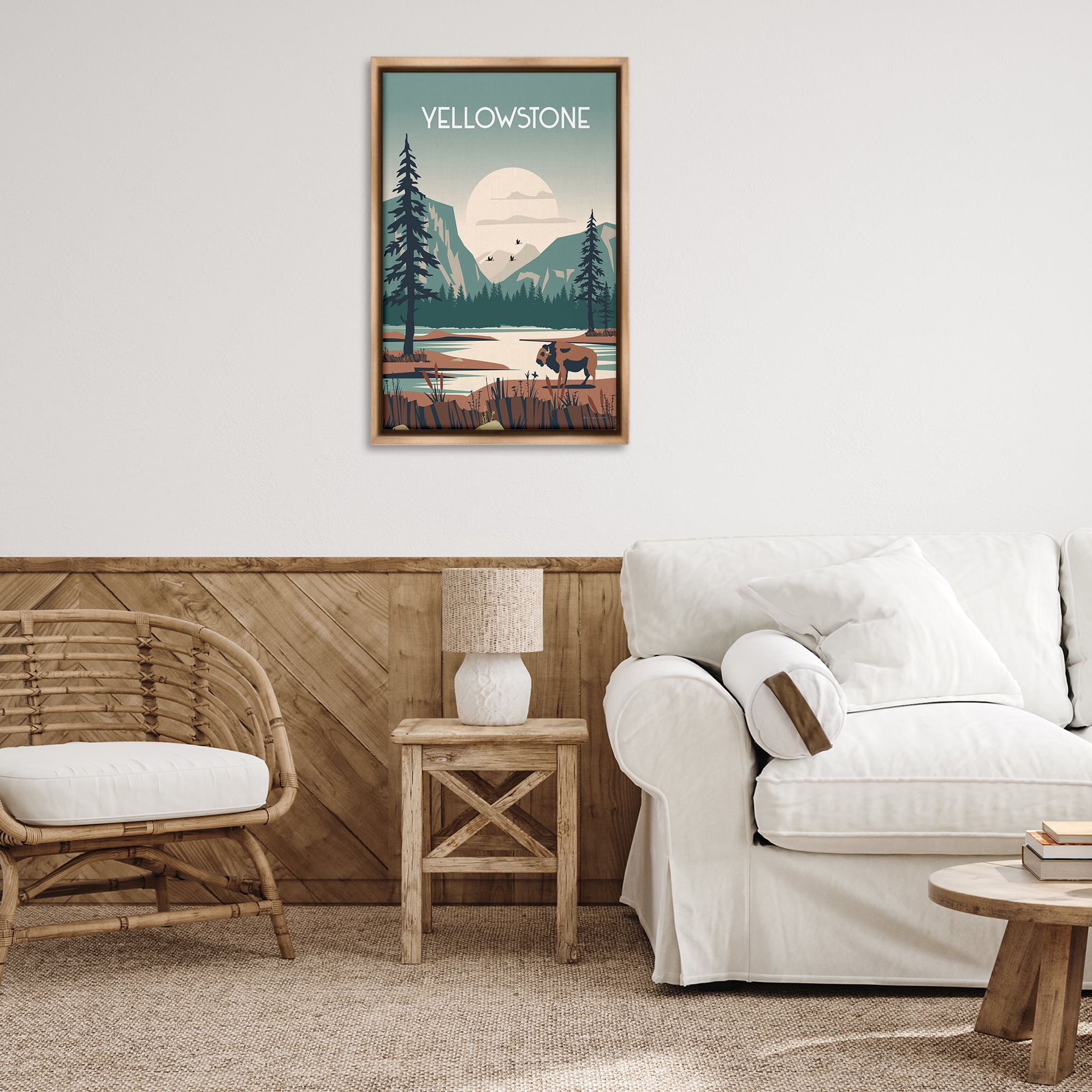 Stupell Industries Yellowstone Landmark View Landscape & Nature Painting Brown Floater Framed Canvas Art Print Wall Art, 21 x 31