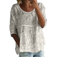 thumbnail image 3 of Women's Boho Floral 3/4 Sleeve Top Flowy Loose Cute Plus Size Summer Casual Pleated Blouse Shirts by Yigetop Grey 5XL, 3 of 5