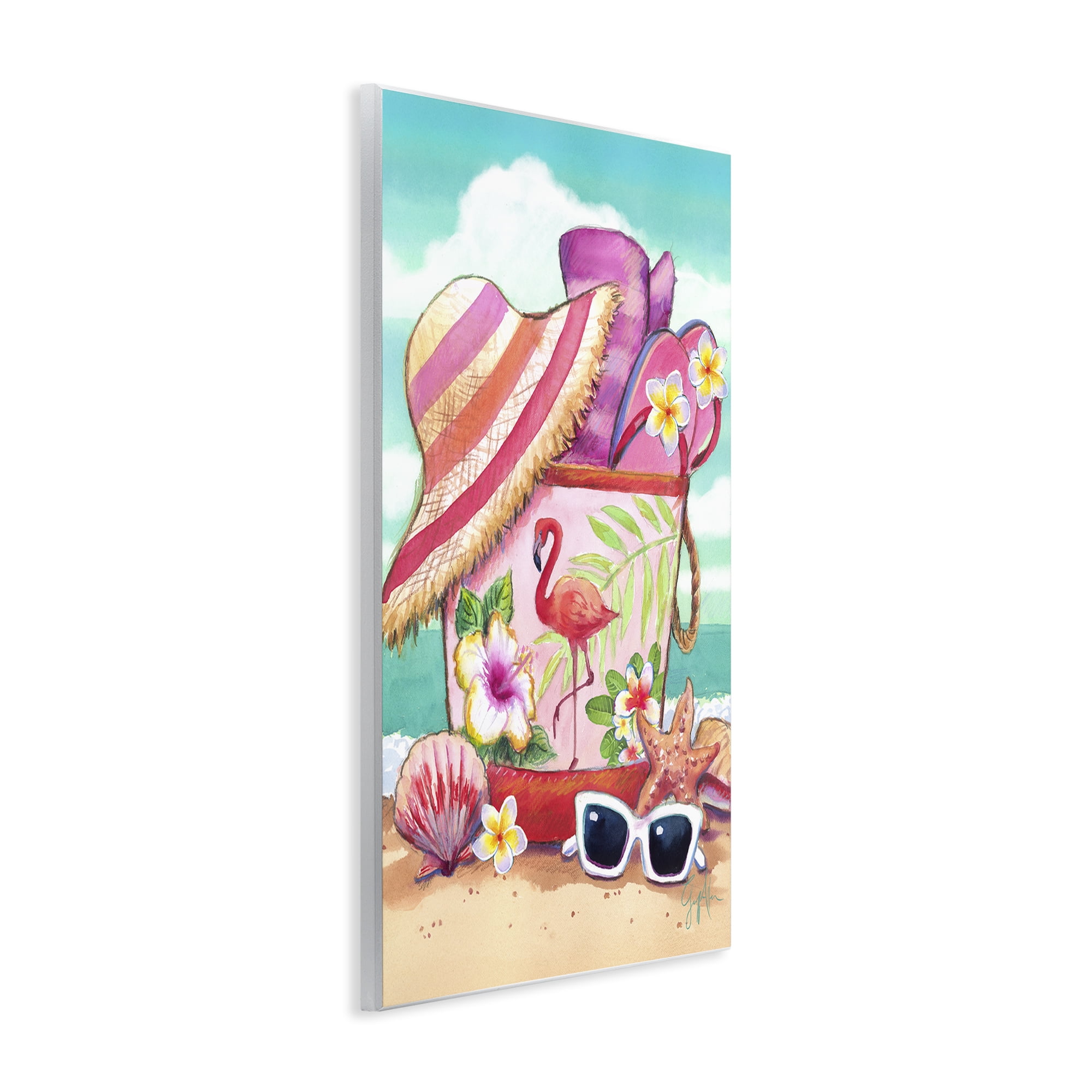 Stupell Industries Floral Beach Bag Nautical & Beach Painting Unframed Art Print Wall Art, 10 x 15