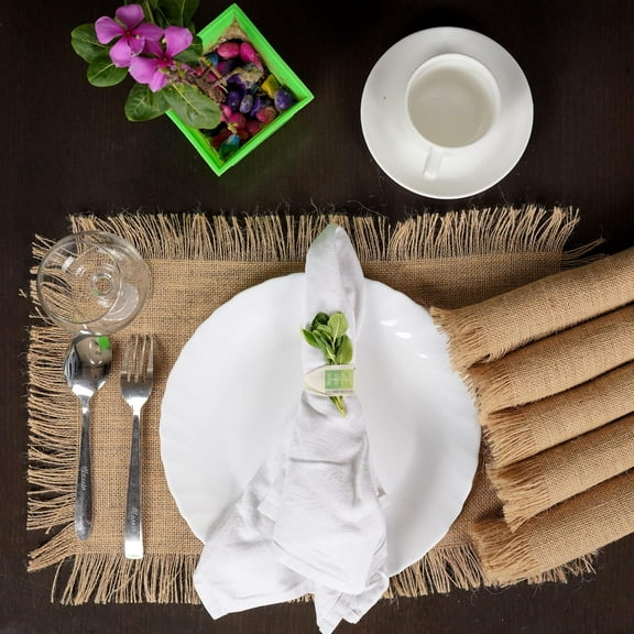 HOMEMONDE Natural Burlap Placemats 13 x 19 Inch Vintage Jute Tabletop Place Mats for Rustic Farmhouse, 6 Pieces