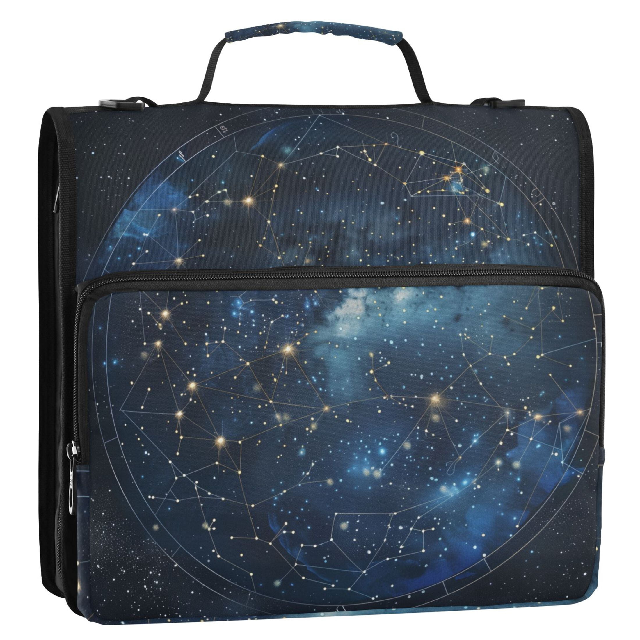 3 Ring Zipper Binder with Shoulder Strap Waterproof Trapper Keeper 2 Inch D-Ring 500 Sheets Capacity Star Constellation