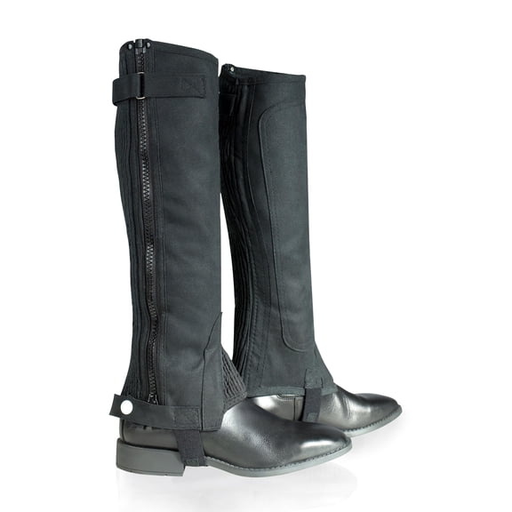 Horze Amara Kids' Equestrian English Riding Unisex Half Chaps | Synthetic Leather Pair | Zip-Up - Black - M