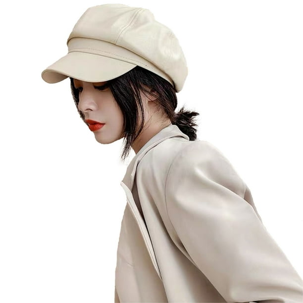Women S Leather Octagonal Hat Pu Matte Korean Fashion Solid Color Berets Wild Curved Brim Peaked Cap Walmart Com Walmart Com