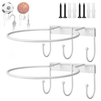 2pcs Wall Mount Basketball Holder, EEEkit Sports Ball Organizer with Hooks, Football Display Storage Rack