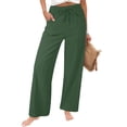 thumbnail image 2 of Linen Cotton Casual Pants For Women Pull On Picnic Outfits Drawstring Waist Elastic Waist With Pockets Summer Straight Leg Everyday Comfort Road Trip Green XL, 2 of 7
