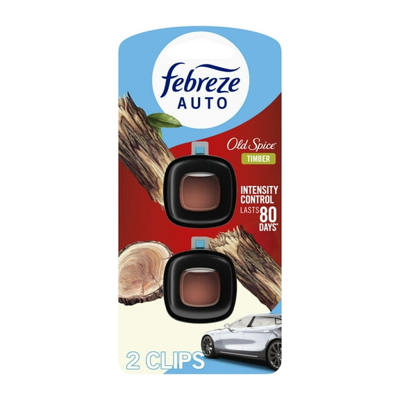 Febreze AUTO Car Air Freshener, Odor-Fighting Car Vent Clip, Old Spice Timber, 2 Count