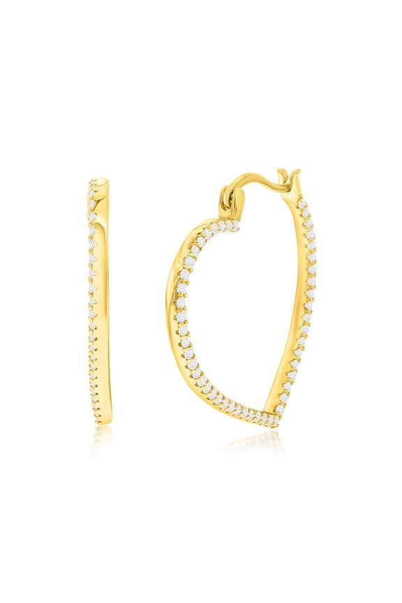 TheJewelryHut Designer Sterling Silver, CZ Heart 20MM Hoop Earrings - Gold Plated