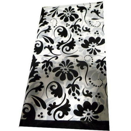 Plastic Elegant Black Flower Table Cover, 54" x 108"