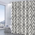 thumbnail image 3 of Black and Beige Shower Curtain, Modern Aesthetic Black Striped Shower Curtain Set for Bathroom Waterproof Polyester Shower Curtain with Hooks, 72x84 Inch, 3 of 6