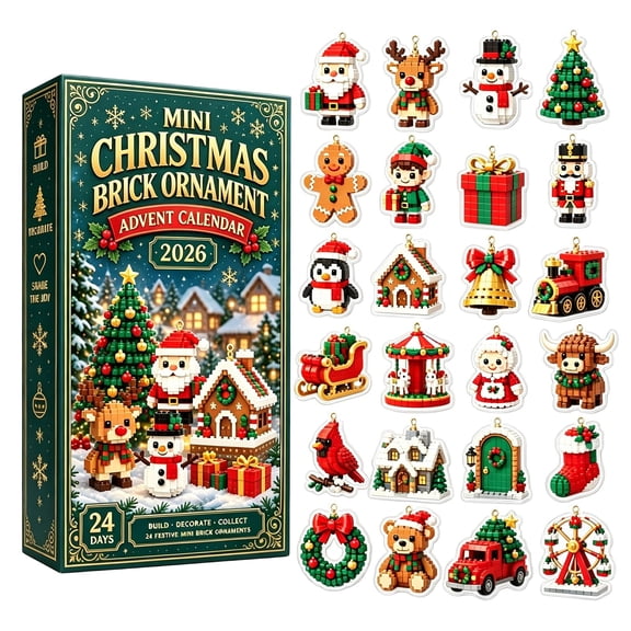 24Pcs Mini Christmas Brick Ornaments Acrylic 2D Flat Hanging Charms, Christmas Countdown Decorations for Christmas Tree, Holiday Gift for Family, Christmas Advent Calendar