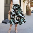 thumbnail image 6 of Women's Floral Midi Skirt, Drawstring High Waist Tiered Pleated Skirt, Casual Boho Skirt for Vacation, Daily Wear and Spring Outfits,Navy,M, 6 of 7