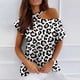 thumbnail image 1 of Fiudx Ofertas Flash Del Día Solo En Línea Mujer Verano Cuello Redondo Manga Corta Estampado Sin Tirantes Camiseta Tops Blusas, 1 of 5