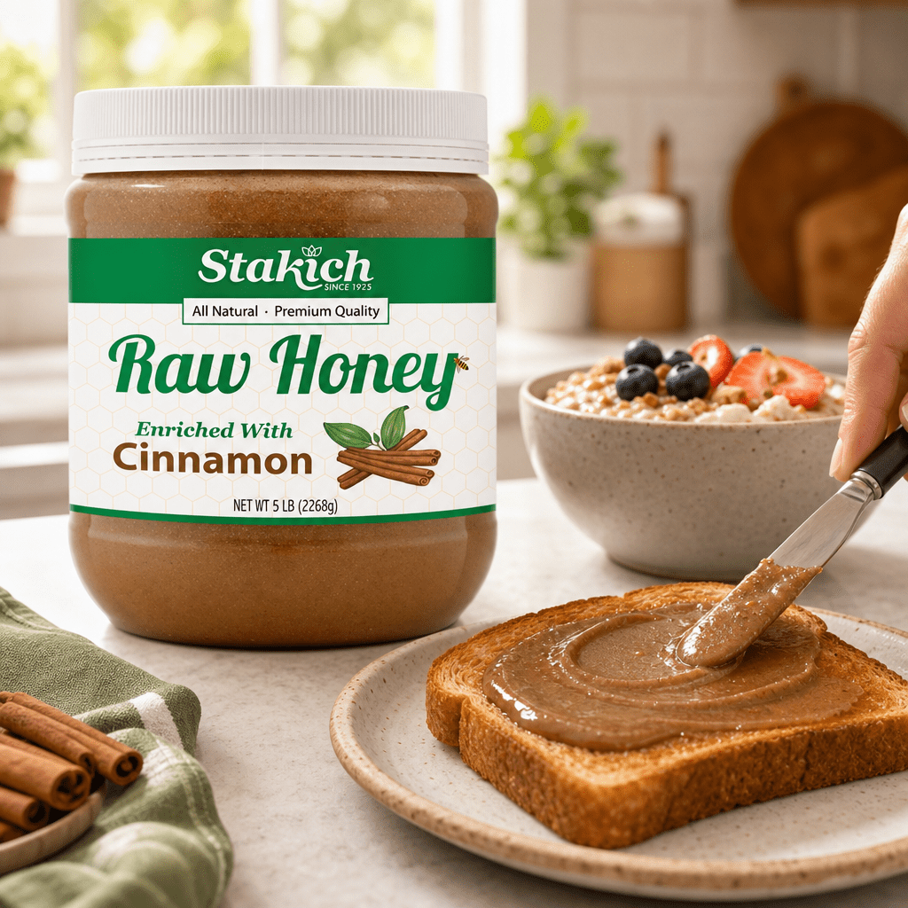 Stakich Cinnamon Enriched Raw Honey, 5.0 Lb
