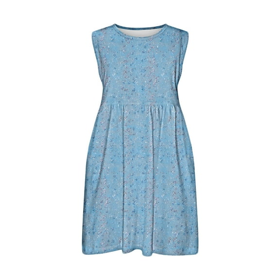 WRKEKC Girls Floral Print Dress Sleeveless A-Line Dress With Pockets Casual Summer Skater Dress for 3-14 Years