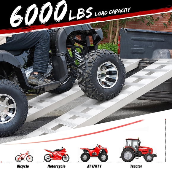 EDTara Rampes de Chargement en Aluminium Robustes, Lot de 2, Capacité de 6000 Lb, avec Embouts à Crochet Supérieurs, Surface Antidérapante et Conception Anti-Basculement, Idéal pour VTT, Moto, Camion, Tracteur, Tondeuse