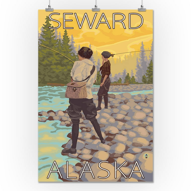 Women Fly Fishing - Seward, Alaska - LP Original Poster (24x36