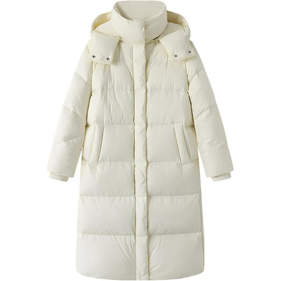 SUSIELADY Long Down Puffer Winter Coat with Hood, Down Jackets, Full Length, White