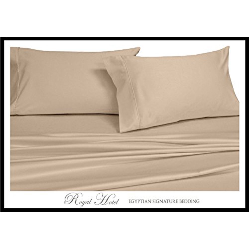 SplitKing Adjustable King Bed Sheets 5PC Solid Tan 100 Cotton 600