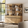 thumbnail image 3 of WAMPAT 2 PCS Modern 72" Tall Bookcases with Metal Base and Adjustable Shelves, Library Book Shelf with Storage Cabinet and Open Book Shelfs, Wood Bookshelves for Home Office, Living Room, Oak, 3 of 13