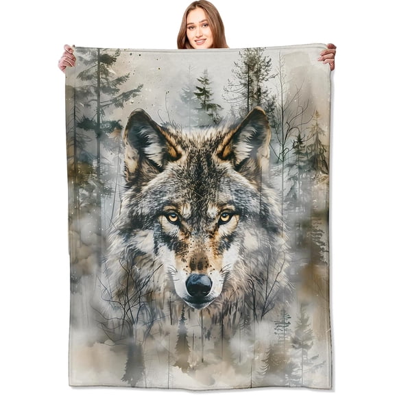 Cool Wolf Blanket Majestic Forest Throw Blankets,Birthday Gifts for Kids Men Women & Wildlife Lovers,Lightweight Soft Fleece Cozy for Sofa Couch Bed Room Rustic Decor 50x60in