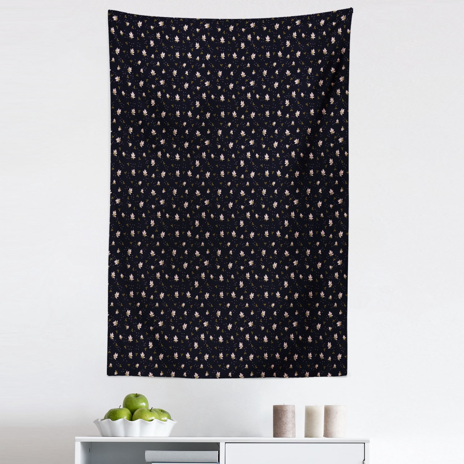 Jasmine Tapestry, Continuous Fawn Leaves and Blush Petals Abstract ...