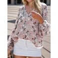 thumbnail image 6 of Weardear Women Boho Floral V Neck Dressy Blouses Puff Long Sleeve Elegant Chiffon Tops, 6 of 7