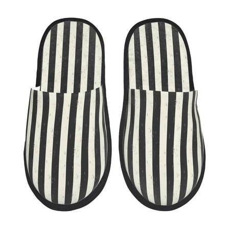 Balery Black And White Thick Stripes Slient Indoor Furry Fleece Comfort House Shoes Soft Non-Slip Home Shoes Cotton slippers House Slippers-- Large